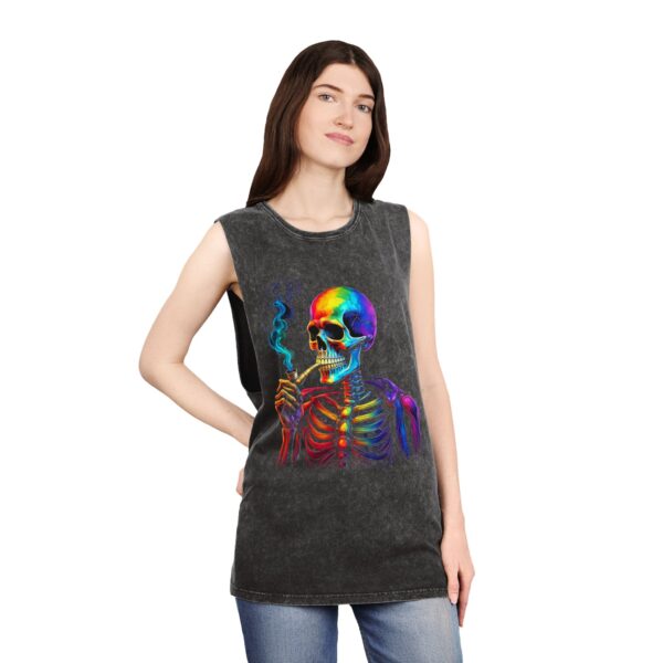 Ash and Bones Apparel - Stone Wash Tank Top - Rainbow Skeleton with Pipe - Image 4