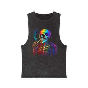 Ash and Bones Apparel - Stone Wash Tank Top - Rainbow Skeleton with Pipe