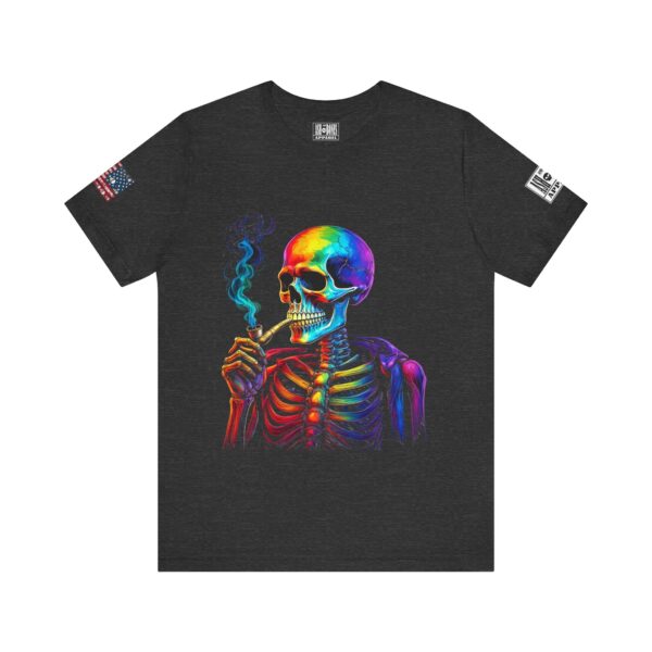 Ash and Bones Apparel - Unisex Short Sleeve Tee Shirt - Rainbow Skeleton with Pipe - Image 5