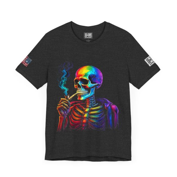 Ash and Bones Apparel - Unisex Short Sleeve Tee Shirt - Rainbow Skeleton with Pipe - Image 7