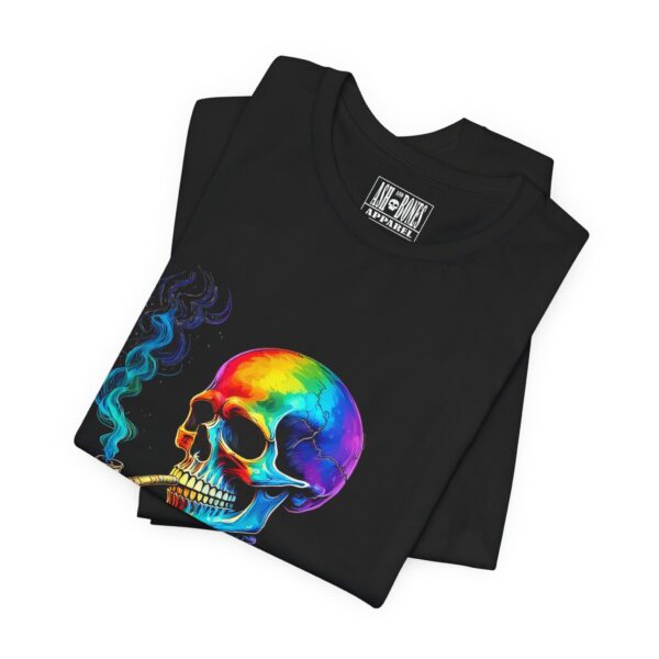 Ash and Bones Apparel - Unisex Short Sleeve Tee Shirt - Rainbow Skeleton with Pipe - Image 2
